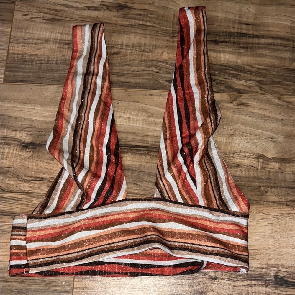 Princess Polly Striped Crop Top - Red, Brown, White
